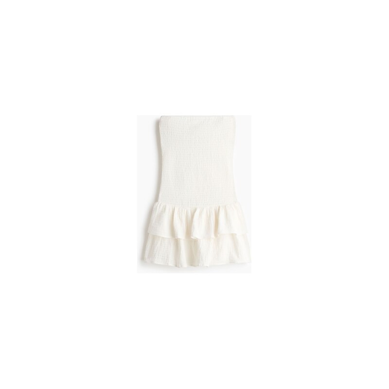 H&M - Volánové šatys žabkováním - Krémová