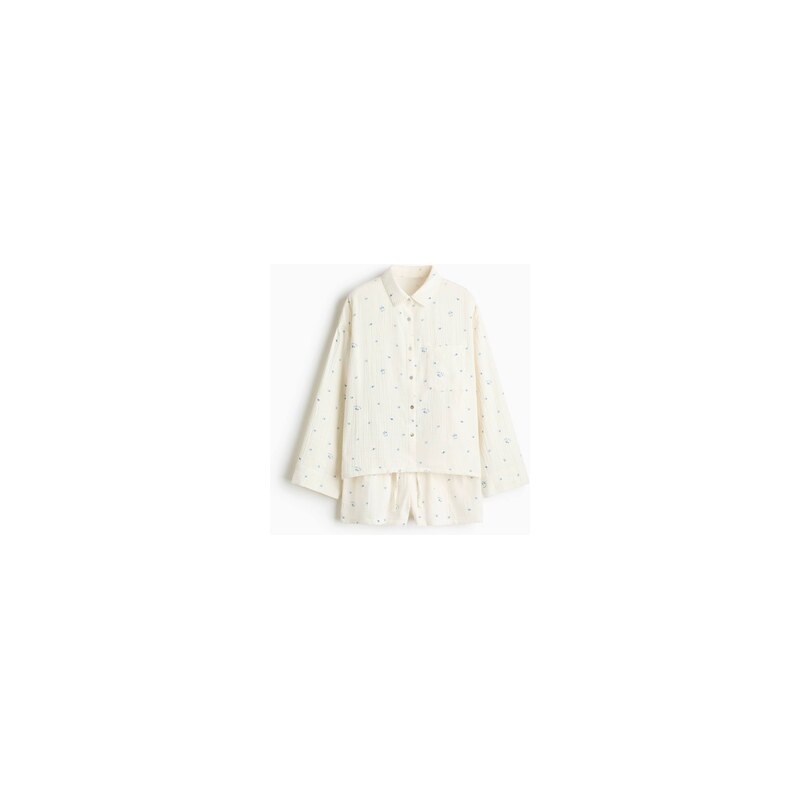 H&M - Pyžamo košile a šortky - Krémová/Květiny
