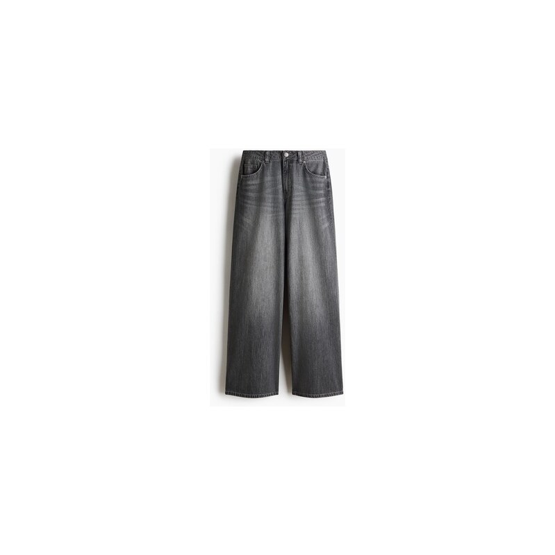 H&M - Wide Regular Waist Jeans - Tmavě Šedý Denim