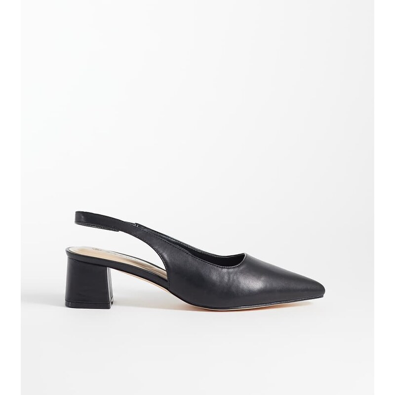 SEQWL Wide Fit Sorrento sling back low block heeled shoes in