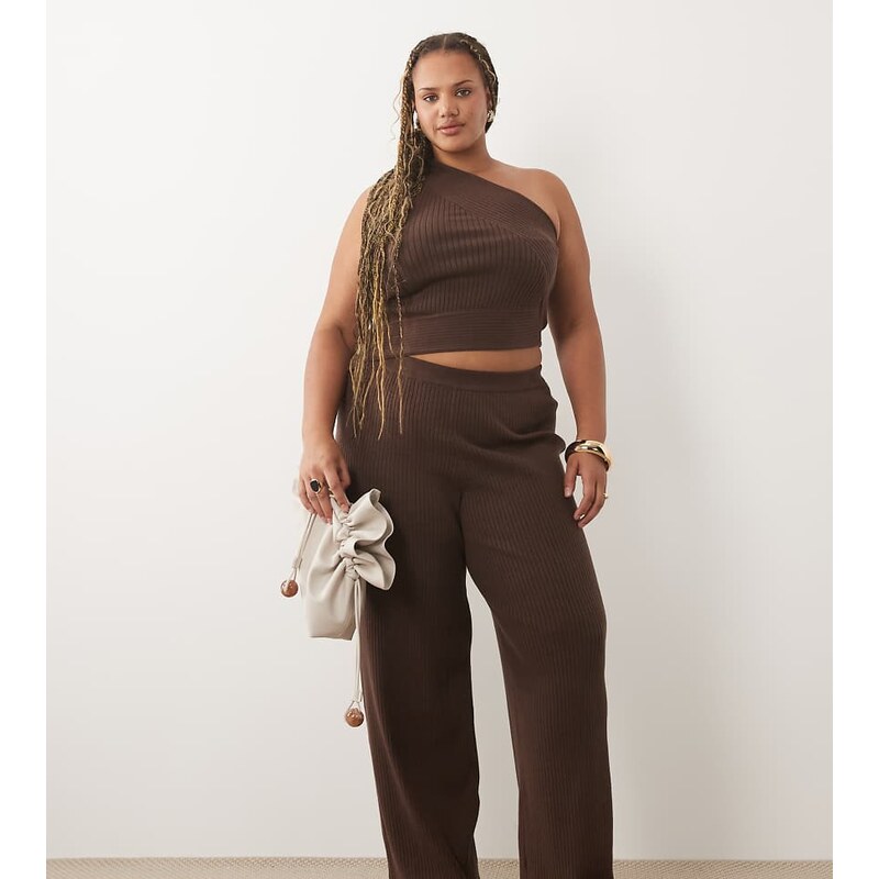 ASOS Curve ASOS DESIGN Curve rib knit straight leg trouser co
