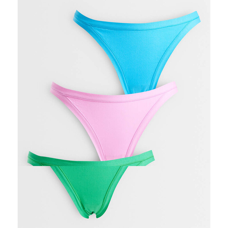 ASOS DESIGN Pippa 3 pack 90s tanga brazilian in pink, blue &