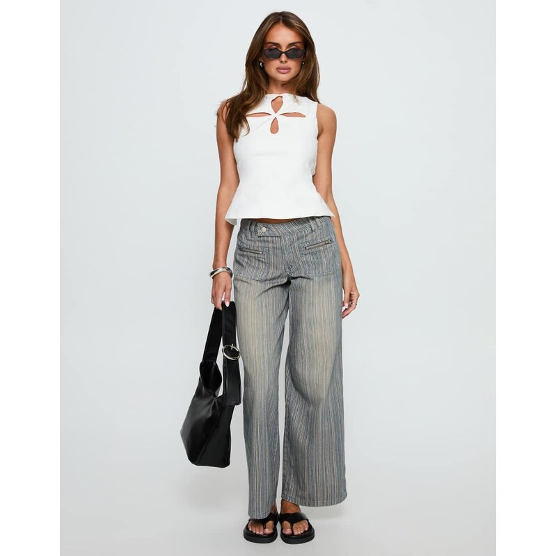 Princess Polly Lifetimes mid rise pocket front wide leg jeans in