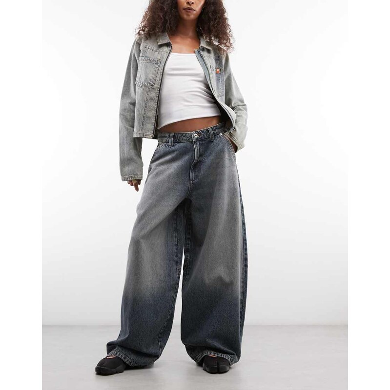 COLLUSION X006 XL balloon low rise jean in stonewash-Blue