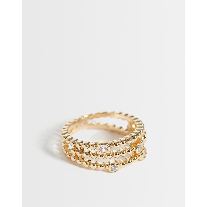 ASOS DESIGN ring with beaded design and crystals in gold tone