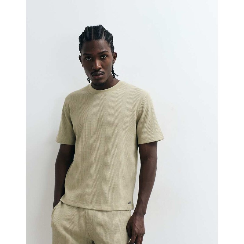 BOSS Bodywear Structure co-ord t-shirt in light khaki-Green