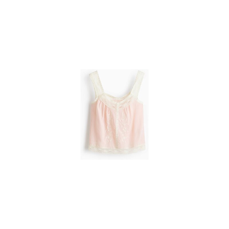 H&M - Top z viskózové směsis výšivkami - Světle Růžová/Barevný