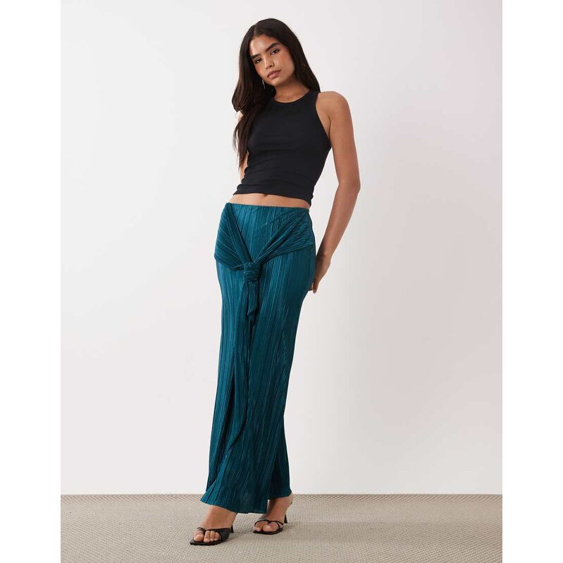 ASOS DESIGN co-ord plisse maxi skirt with knot belt detail in
