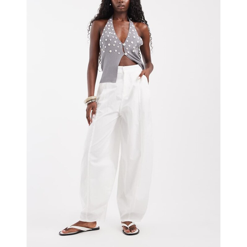 ASOS DESIGN casual barrel leg trousers in white