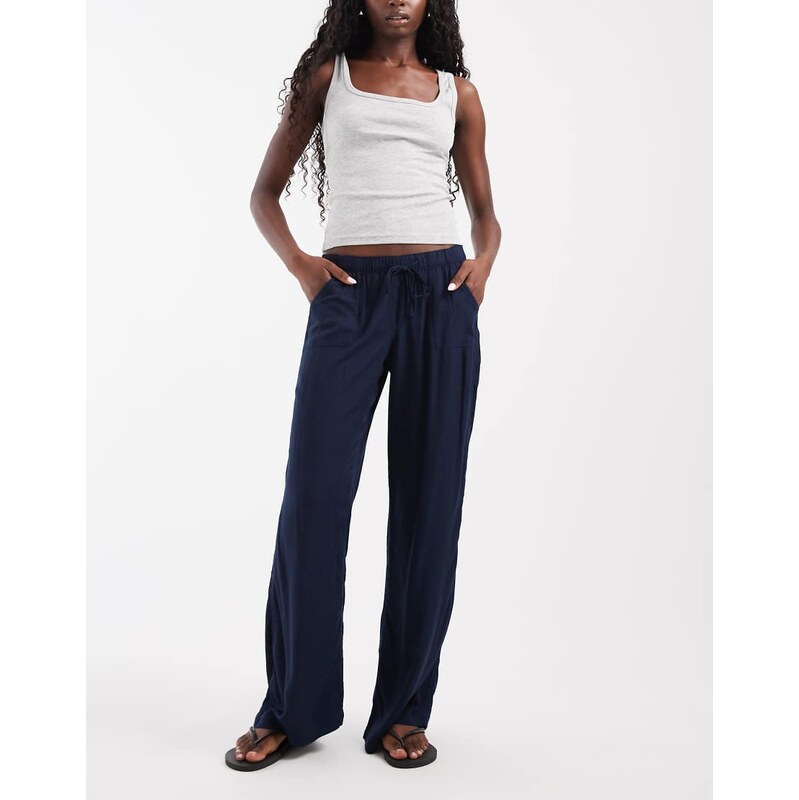 Hollister low rise wide leg pull on trousers in navy