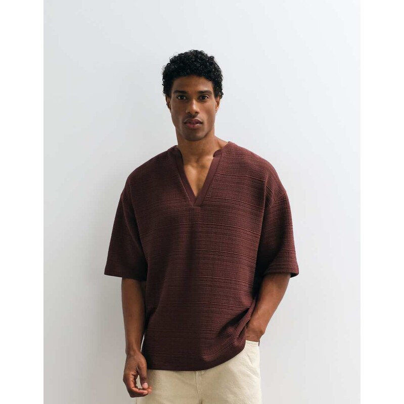 ASOS DESIGN boxy oversized t-shirt with v neck in brown texture