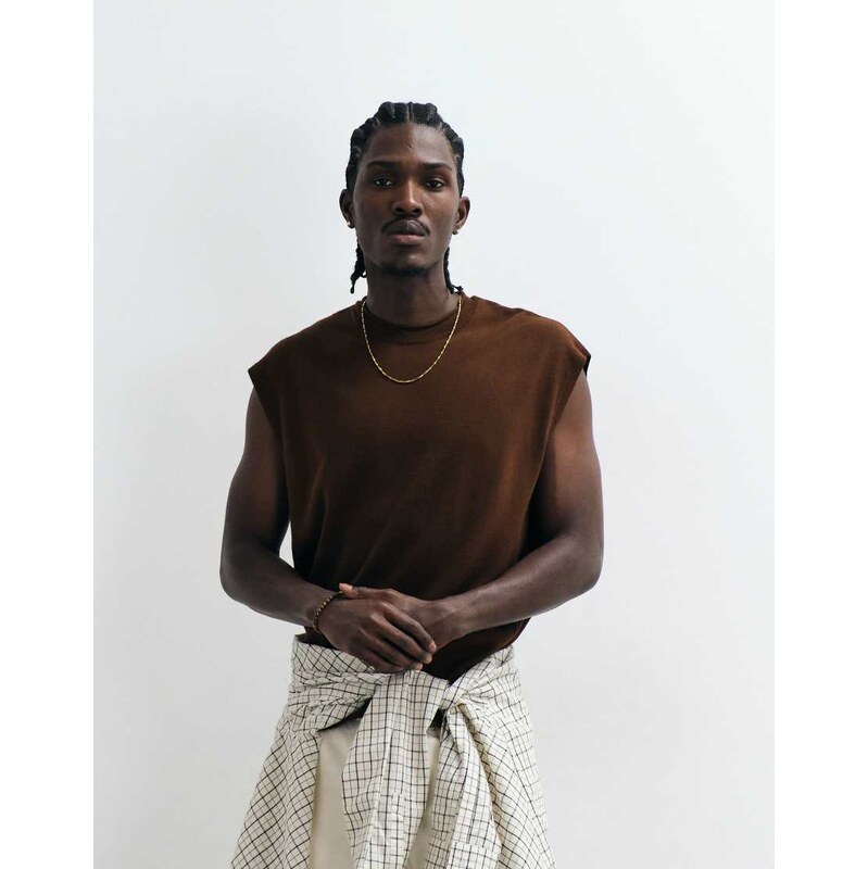 ASOS DESIGN relaxed knitted vest with ribbed detail in-Brown