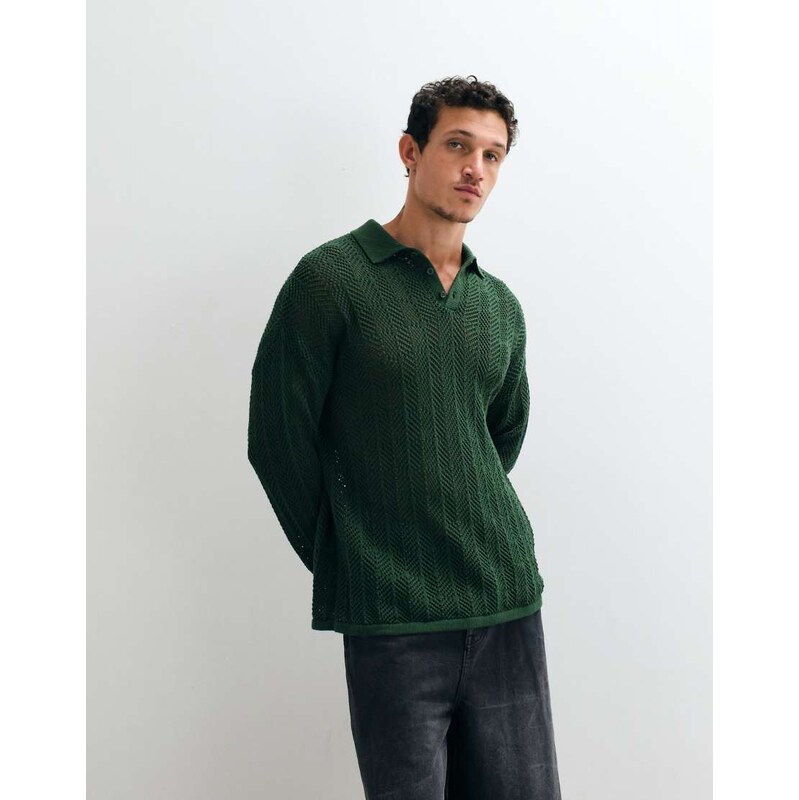 ASOS DESIGN loversized long sleeved knitted crochet polo in