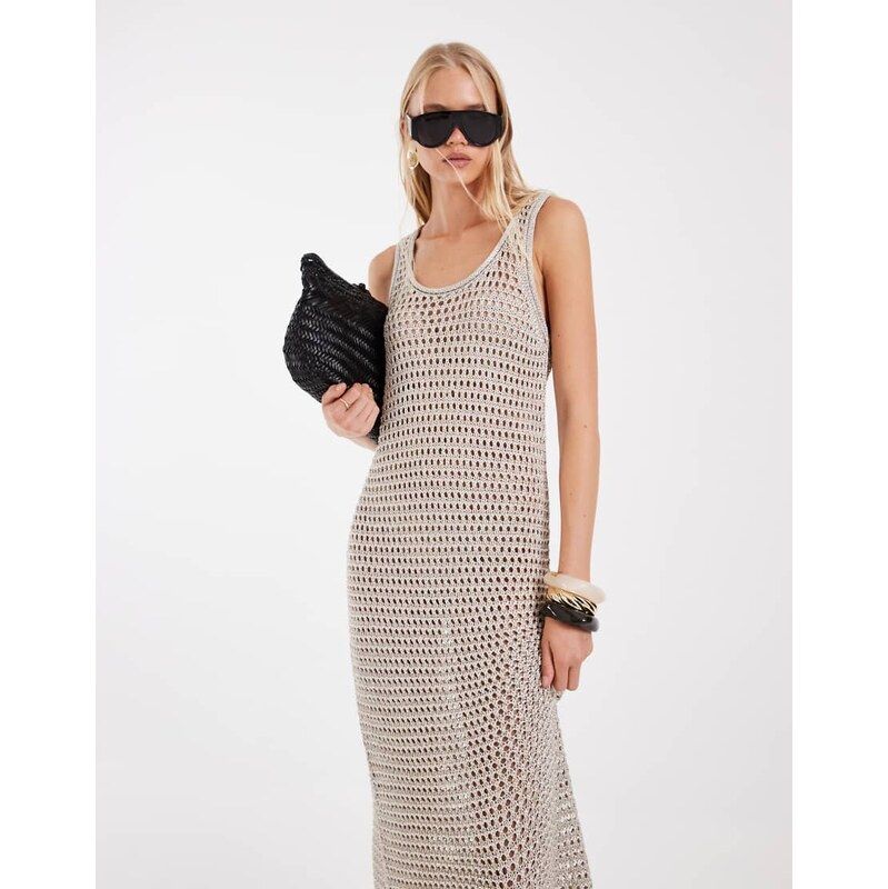 ASOS DESIGN scoop neck edge metallic maxi dress in pale gold