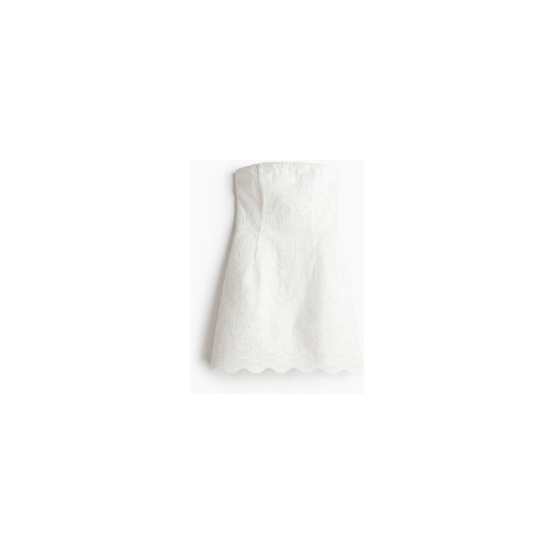 H&M - Vyšívané šaty bandeau - Bílá