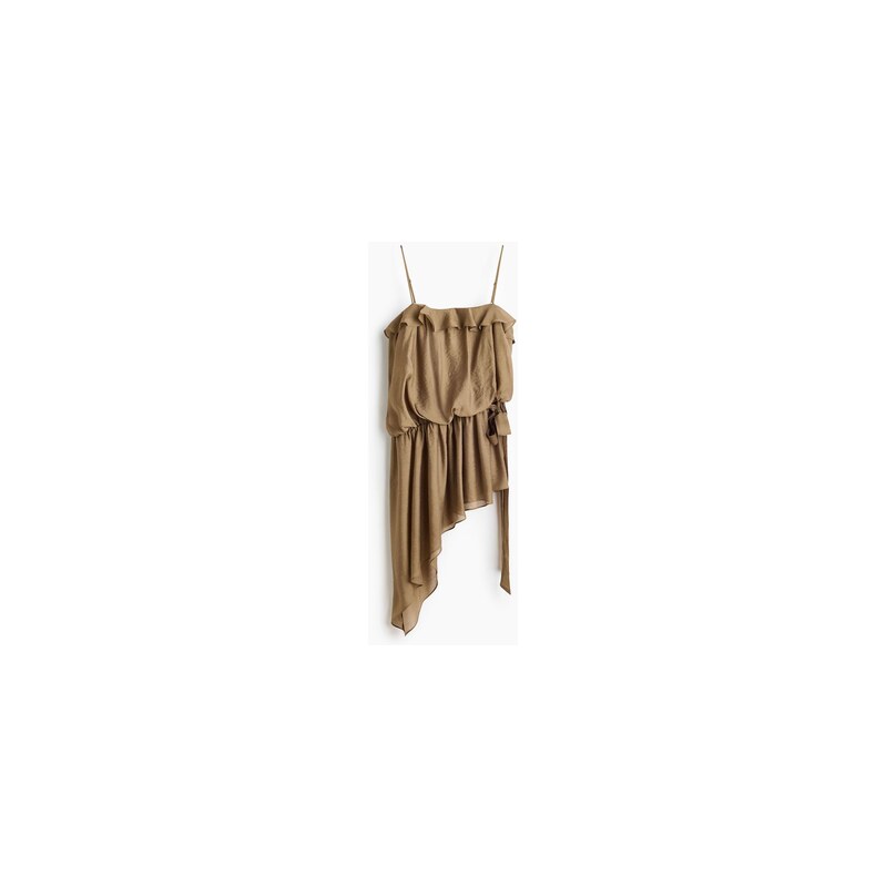 H&M - Asymetrické šatys volánkem - Khaki Zelená