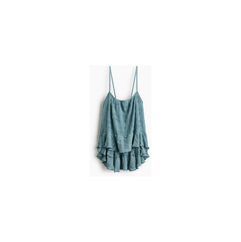 H&M - Tops žabkováním a volánem - Tlumená Tyrkysová