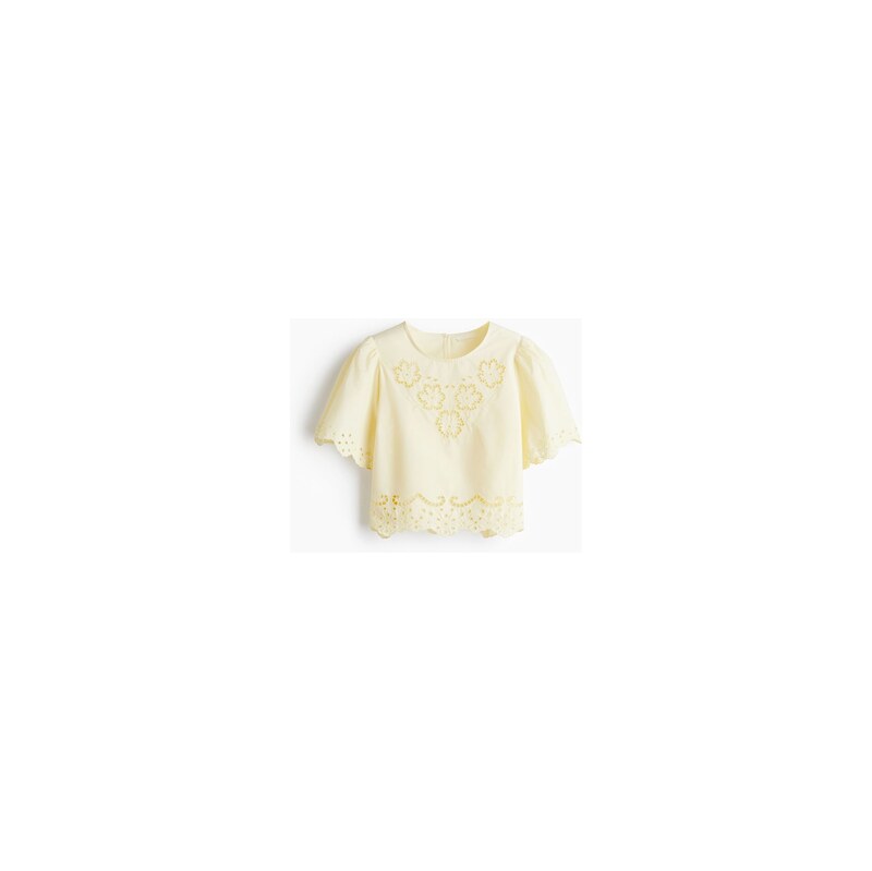 H&M - Bavlněný tops madeirou - Světle Žlutá