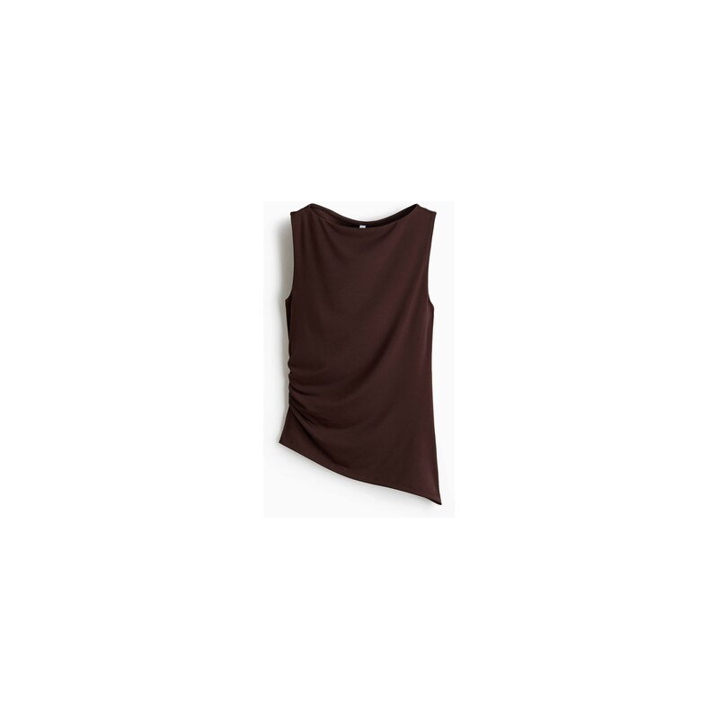 H&M - Řasený tops lodičkovým výstřihem - Tmavě Hnědá