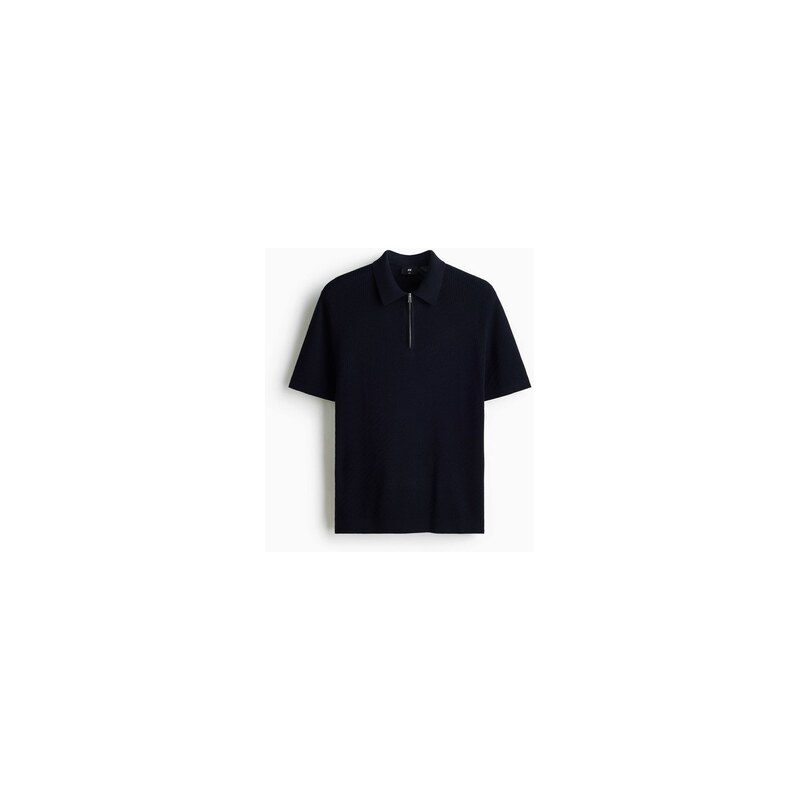 H&M - Top Slim Fits texturou a límečkem - Námořnická Modř