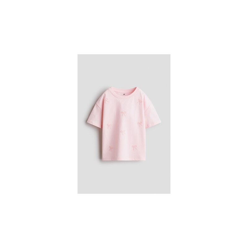 H&M - Bavlněné tričkos aplikacemi - Světle Růžová/Mašle