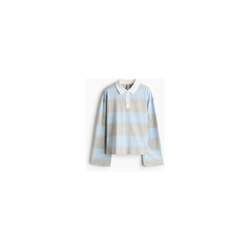 H&M - Bavlněný tops límečkem - Světle Šedý Melír/Proužky