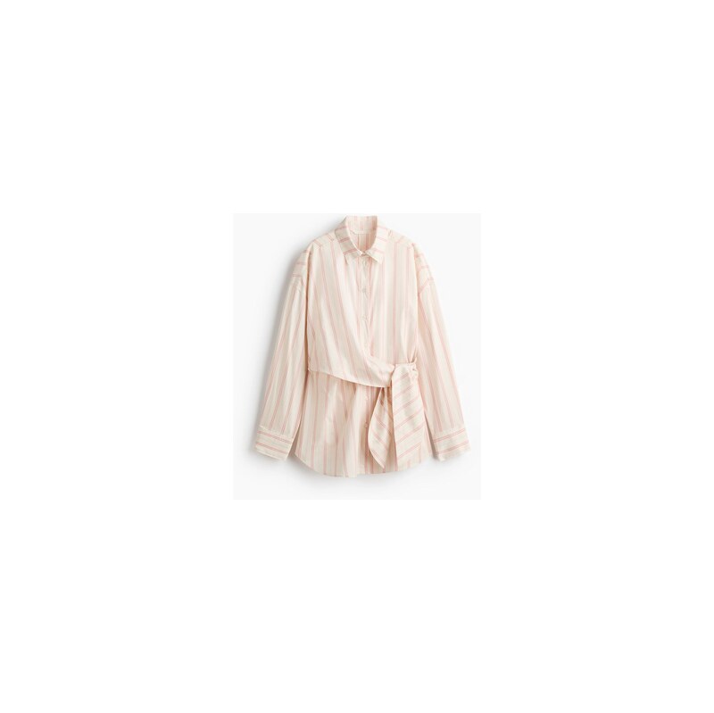 H&M - Bavlněná košiles vázačkami - Světle Béžová/Proužky