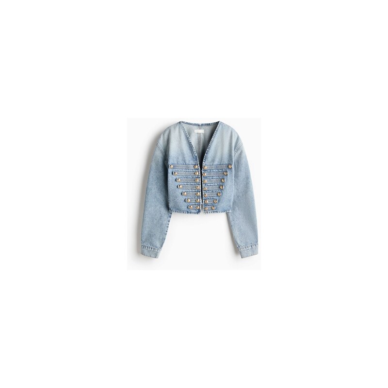 H&M - Cropped džínová bunda - Světlý Denim Blue