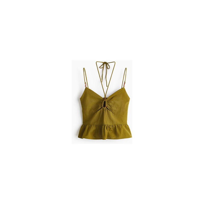 H&M - Top na ramínka z lněné směsi - Olivově Zelená