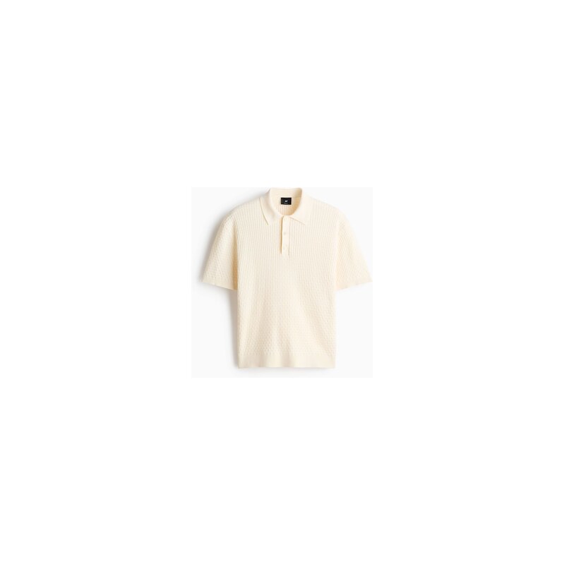 H&M - Pletený bavlněný tops límečkem Regular Fit - Krémová