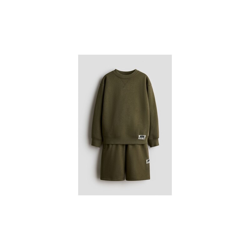 H&M - Dvoudílná tepláková souprava - Tmavě Zelená Khaki