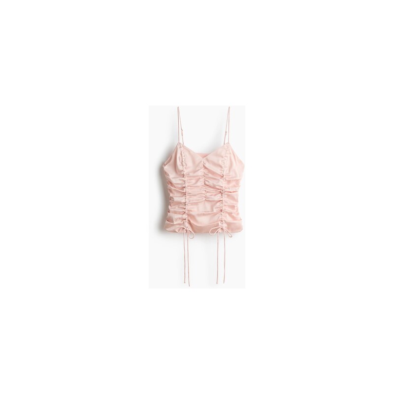 H&M - Řasený saténový top - Světle Růžová
