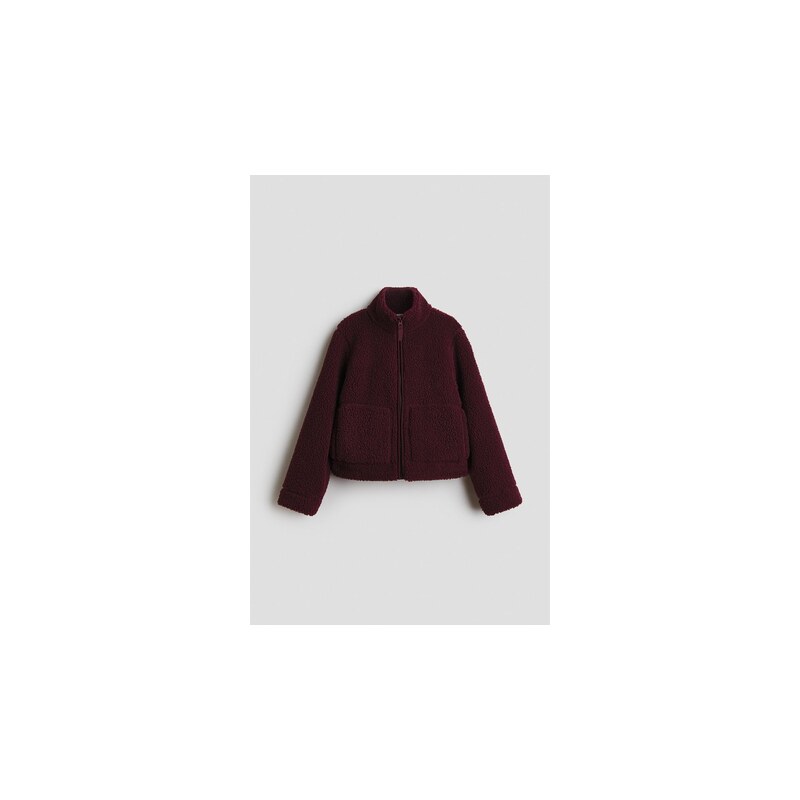 H&M - Plyšová bunda - Tmavě Červená