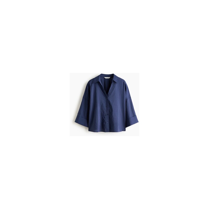 H&M - Oversized košile z viskózové směsi - Tmavomodrá/Úzký