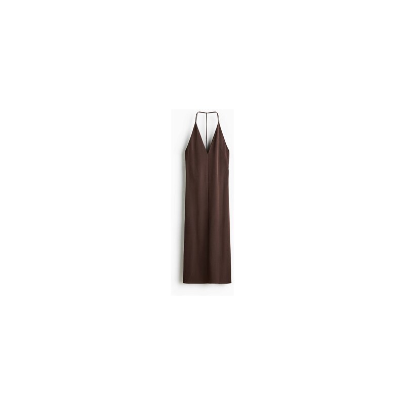 H&M - Krepové šaty halterneck - Tmavě Hnědá