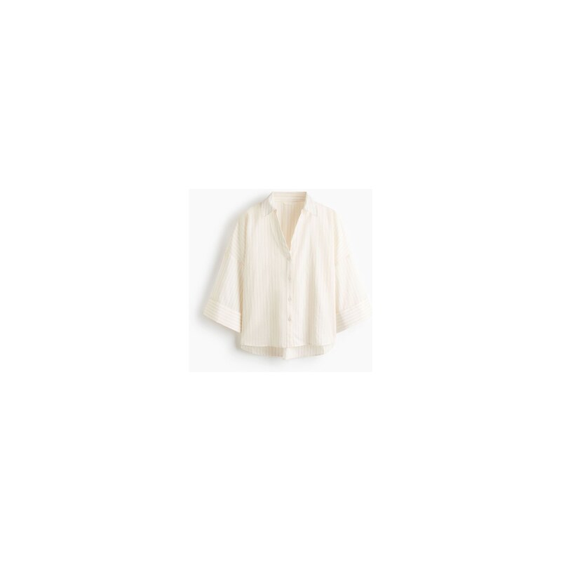 H&M - Oversized košile z viskózové směsi - Krémová/Úzký Proužek