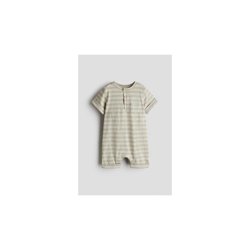 H&M - Bavlněný overals potiskem - Světle Zelená Khaki/Proužky