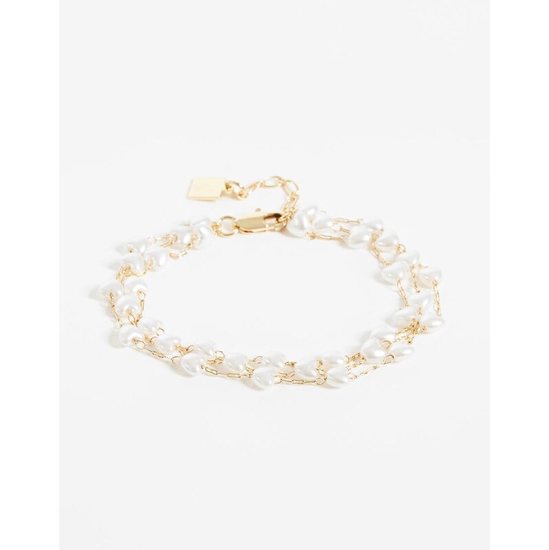 ASOS DESIGN multi-row dainty bracelet with faux pearl chains