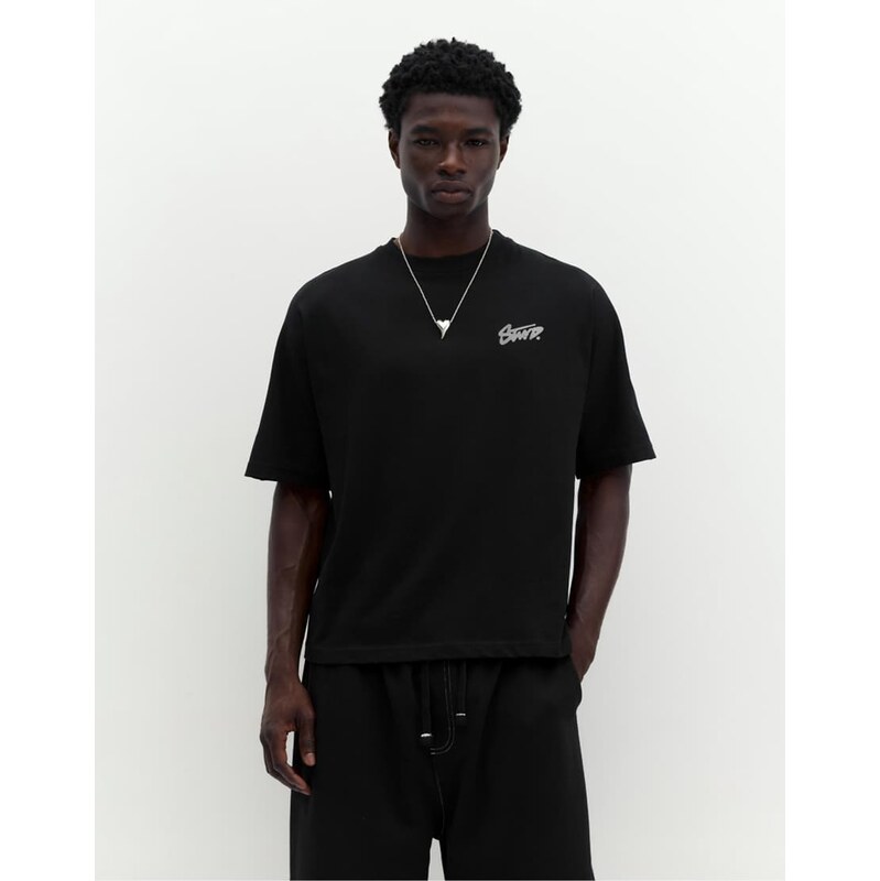 Pull&Bear Stwd graffiti logo t-shirt in black