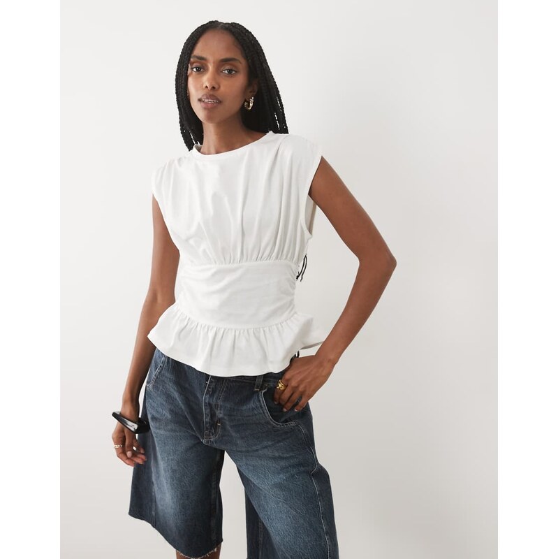 Miss Selfridge gathered shoulder peplum hem top with waistband