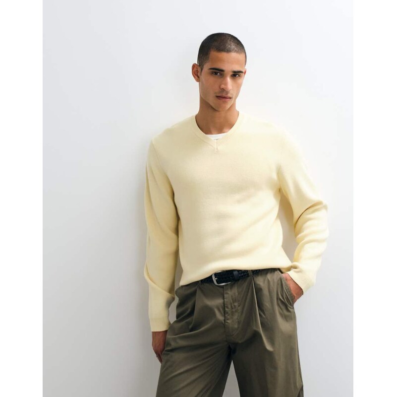 ASOS DESIGN oversized v neck knitted jumper in yellow