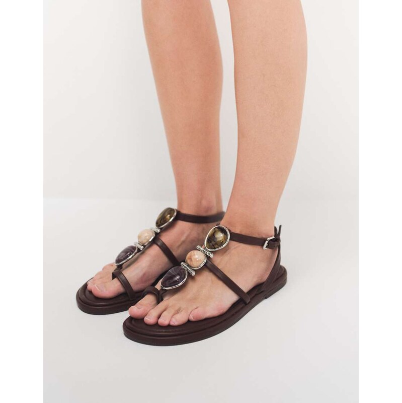 ASOS DESIGN Fenella flat sandal with oversized stone detail in