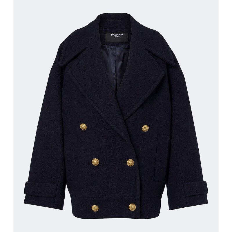 Balmain peacoat z čistého vlnění v barvě marine