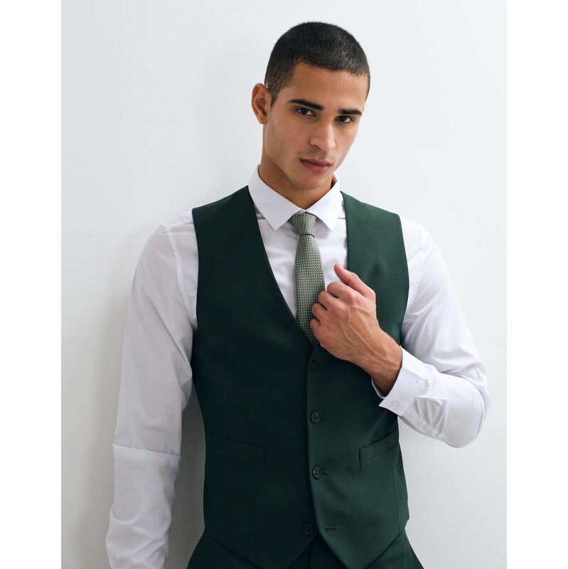 ASOS DESIGN skinny suit waistcoat in dark green
