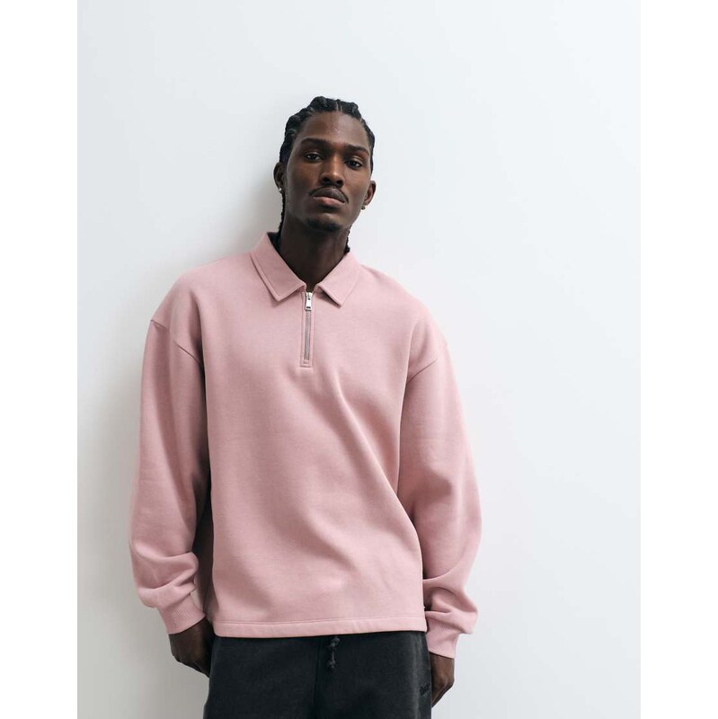 ASOS DESIGN oversized quarter zip polo in pink