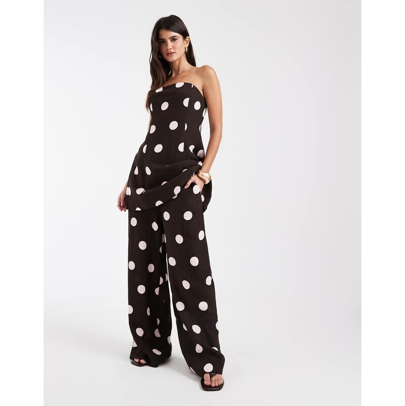 Vero Moda polka dot high waist trouser co-ord in chocolate brown