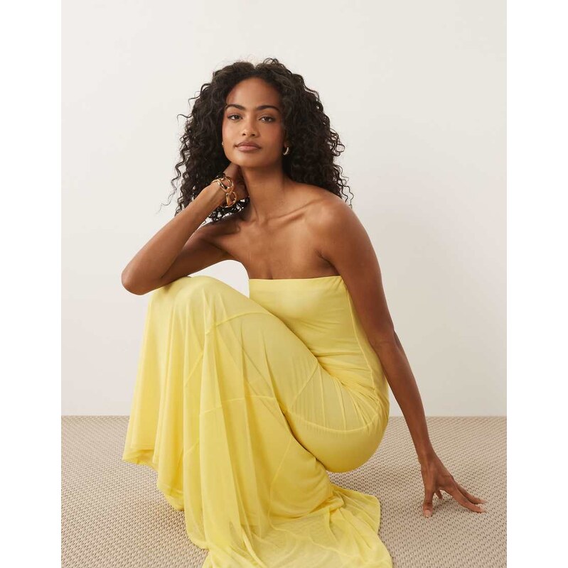 ASOS DESIGN bandeau mesh maxi with godet and train detail in