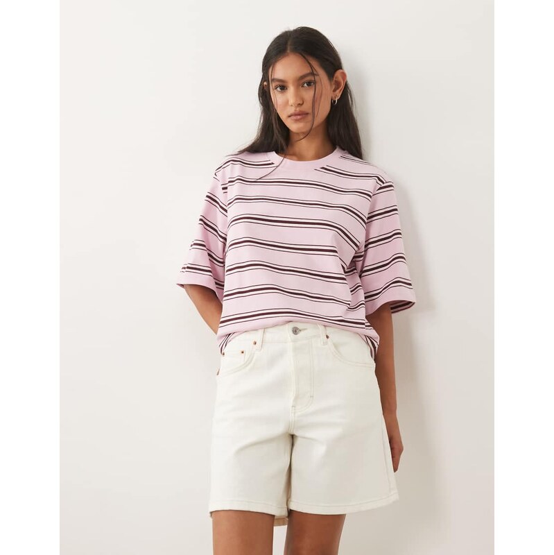 ARKET heavyweight jersey boxy t-shirt in pink stripe