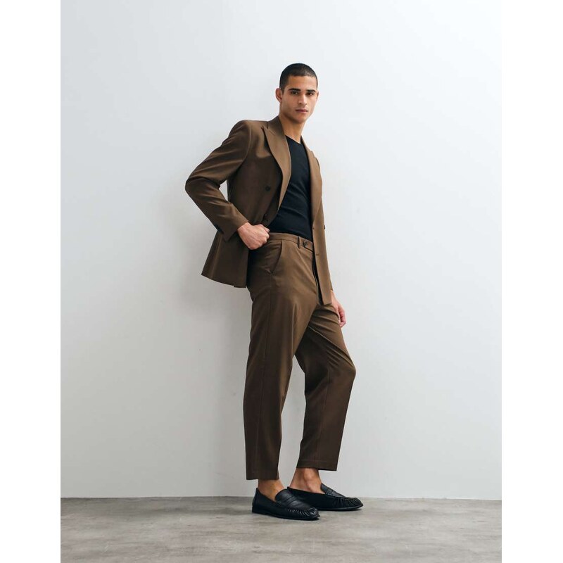 ASOS DESIGN carrot fit suit trousers in brown