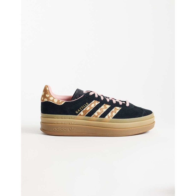 adidas Originals Gazelle Bold trainers in black with deer print
